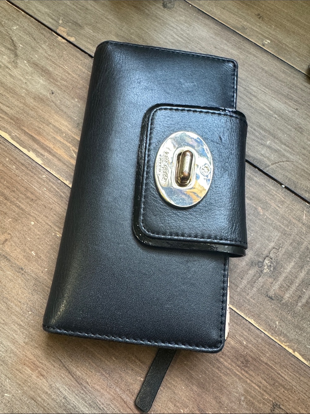 kate spade Black Leather Wallet with Gold Turnlock